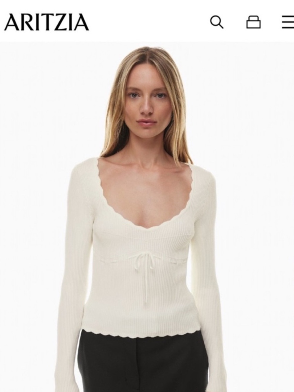 Aritzia Wilfred Soloist Cream V-Neck Ribbed Sweater